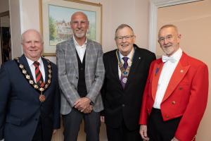 Dunmow Town Mayor Patrick Levelle, pictured with Alvin Martin, Colin Bradley, Rotary Club of Dunmow President and Richard Harris, Dunmow Rotarian and Master of Ceremonies for the dinner.